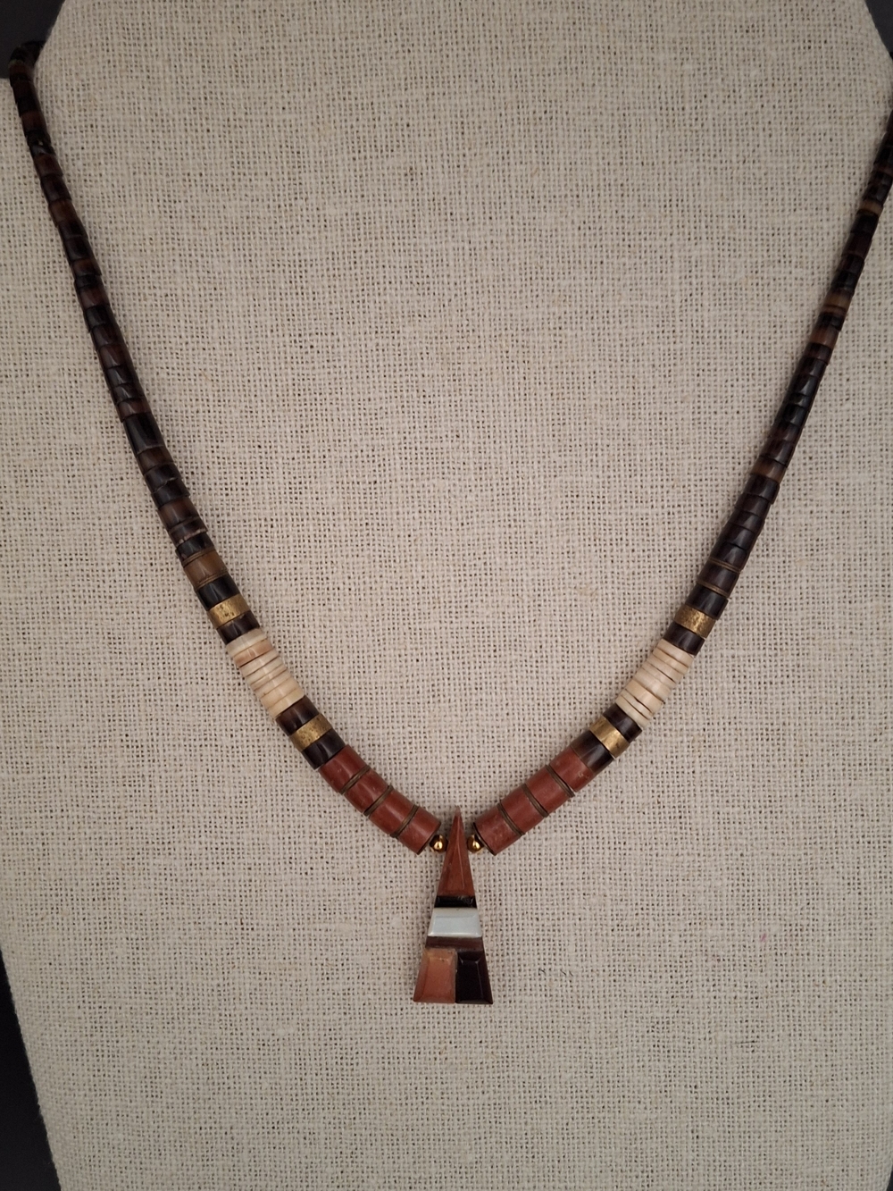 Heishi Bead Necklace With Triangle Mosaic Pendant